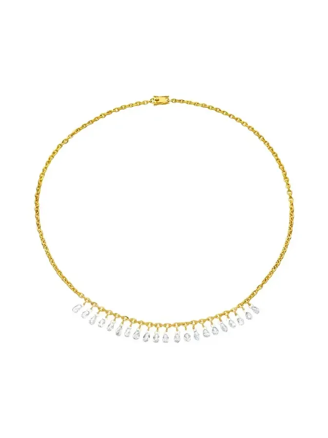 18K Yellow Gold Briolette Diamond Veil Chain Necklace, 18"L