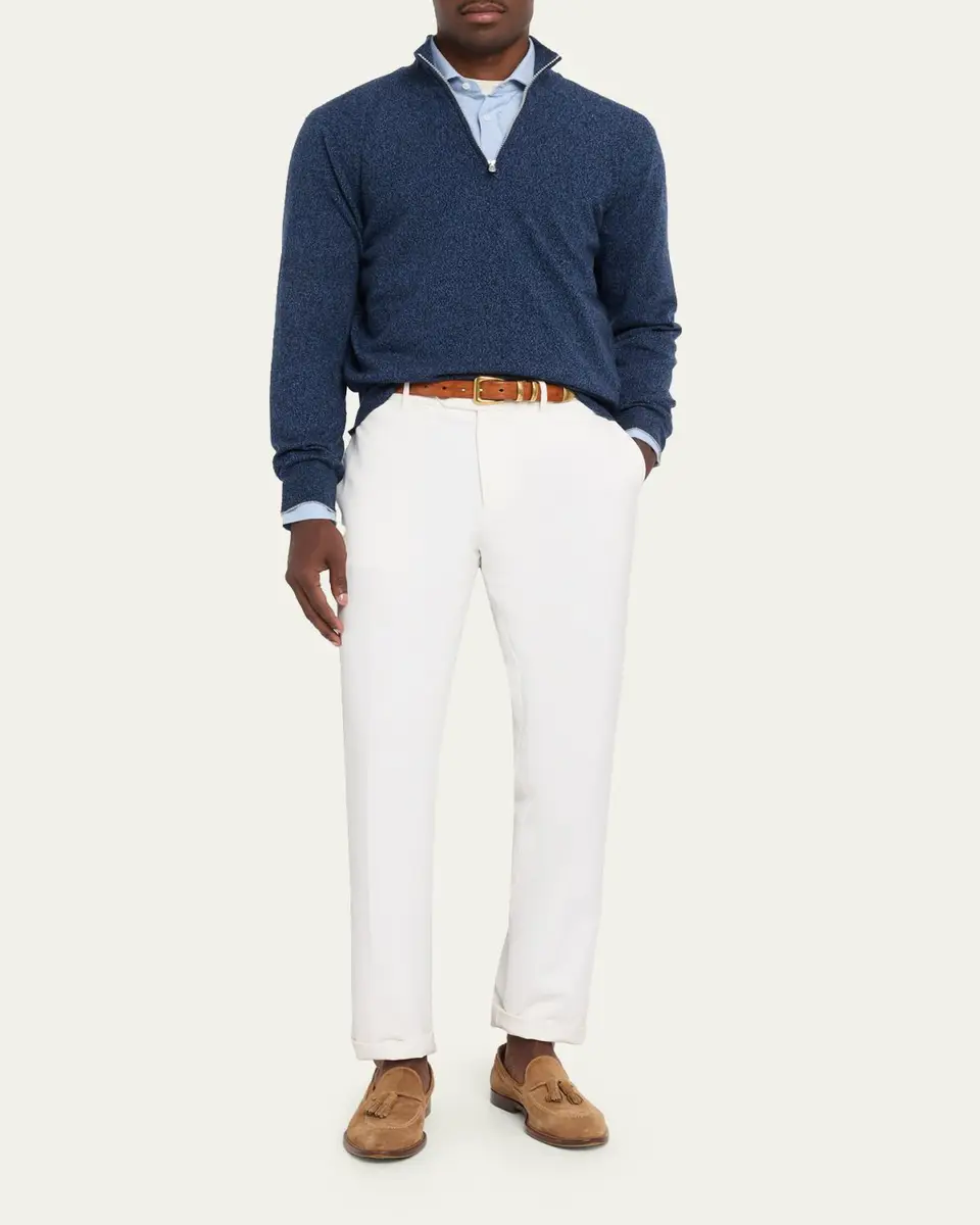 Brunello Cucinelli Men's Cashmere Mouline Quarter-Zip Sweater | Thumbnail 2