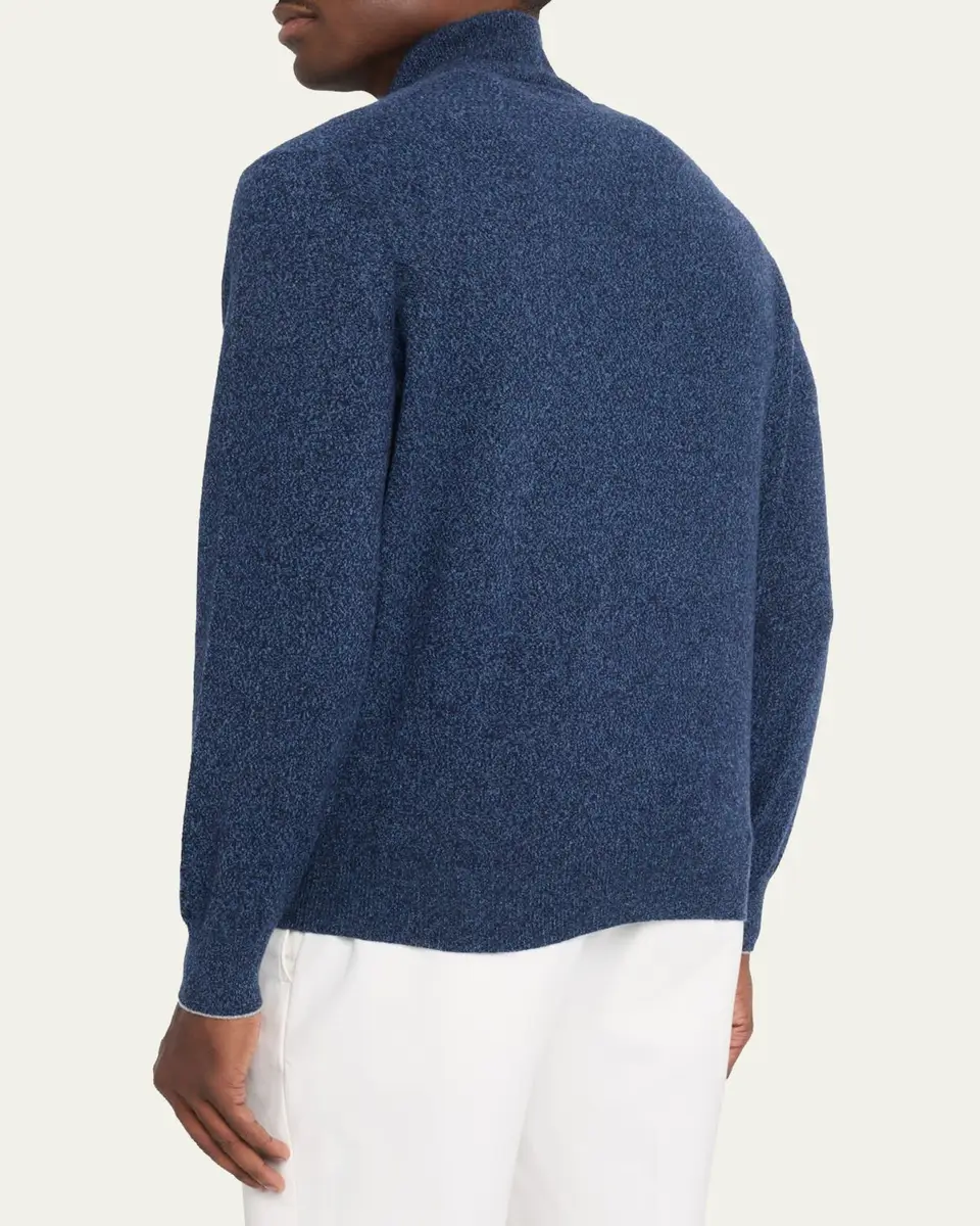 Brunello Cucinelli Men's Cashmere Mouline Quarter-Zip Sweater | Thumbnail 3