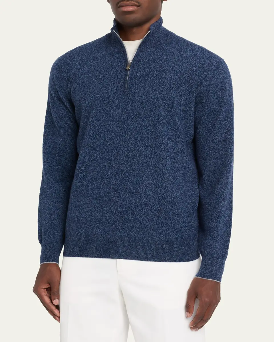 Brunello Cucinelli Men's Cashmere Mouline Quarter-Zip Sweater | Thumbnail 4