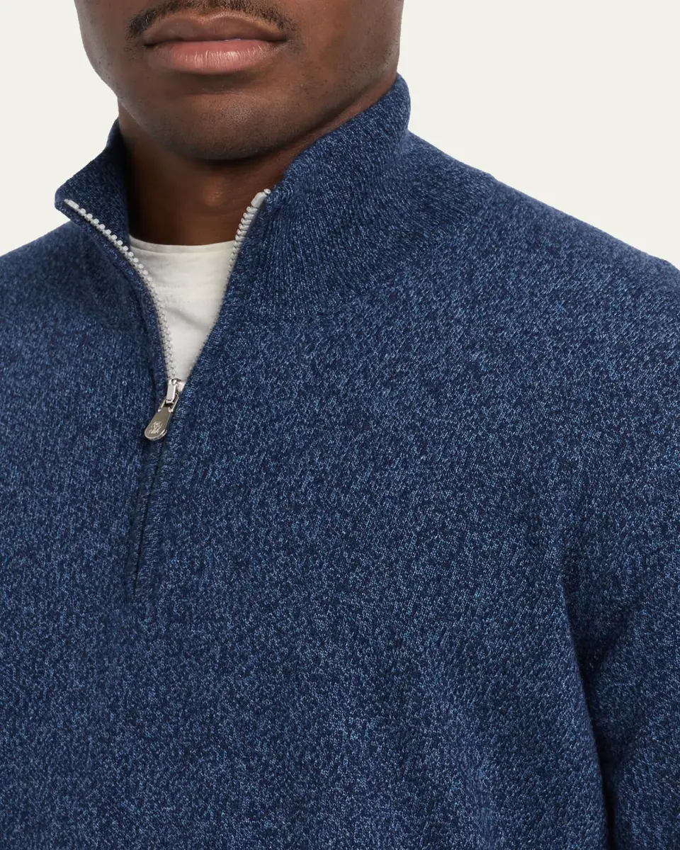 Brunello Cucinelli Men's Cashmere Mouline Quarter-Zip Sweater | Thumbnail 5