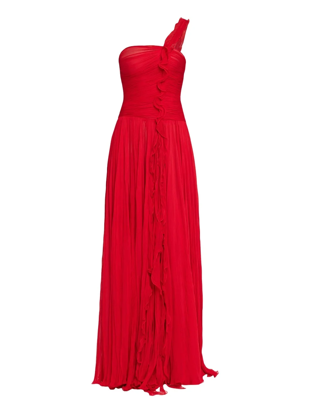 One-Shoulder Silk Georgette Ruffle Gown One-Shoulder Silk Georgette Ruffle Gown