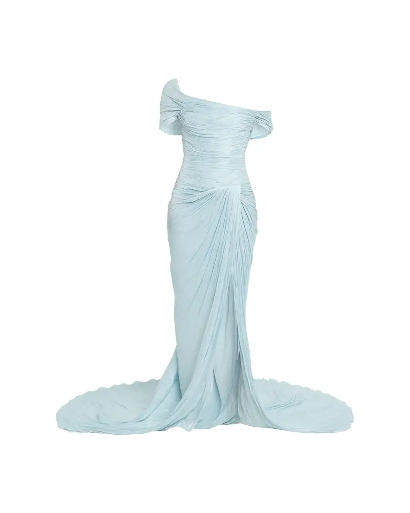 MARMAR HALIM Off-The-Shoulder Pleated Satin Twisted Slit Gown | Image 1 MARMAR HALIM Off-The-Shoulder Pleated Satin Twisted Slit Gown | Image 1