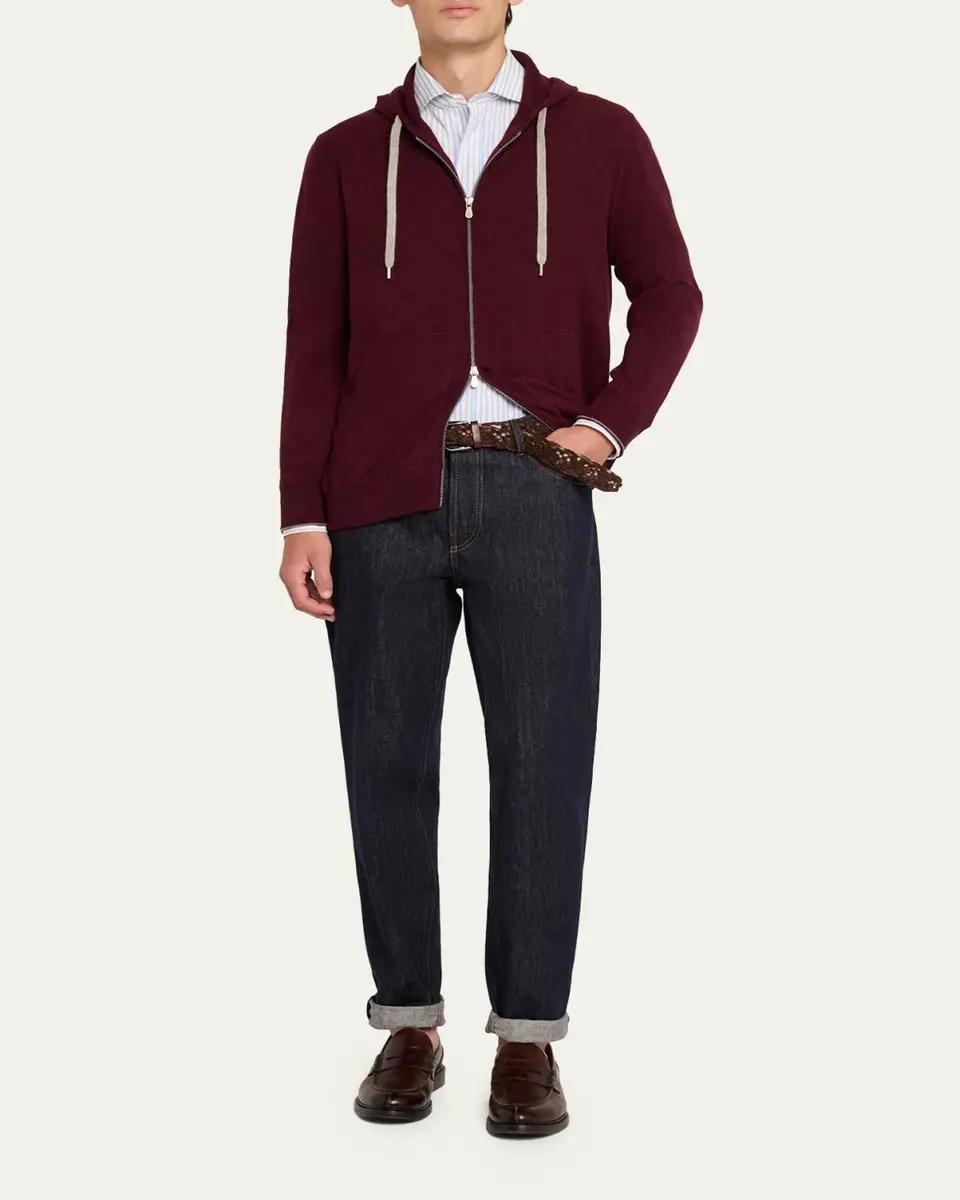 Brunello Cucinelli Men's Cashmere Knit Full-Zip Hoodie | Thumbnail 2 Brunello Cucinelli Men's Cashmere Knit Full-Zip Hoodie | Thumbnail 2