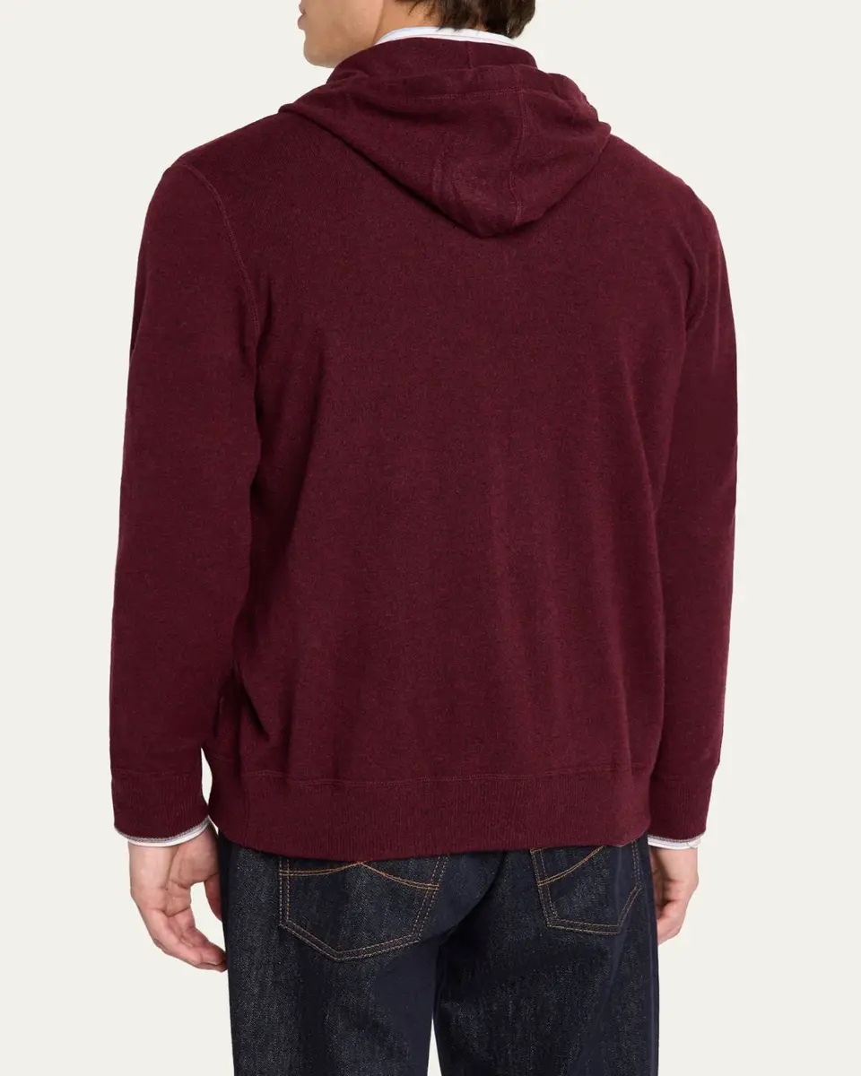 Brunello Cucinelli Men's Cashmere Knit Full-Zip Hoodie | Thumbnail 3 Brunello Cucinelli Men's Cashmere Knit Full-Zip Hoodie | Thumbnail 3