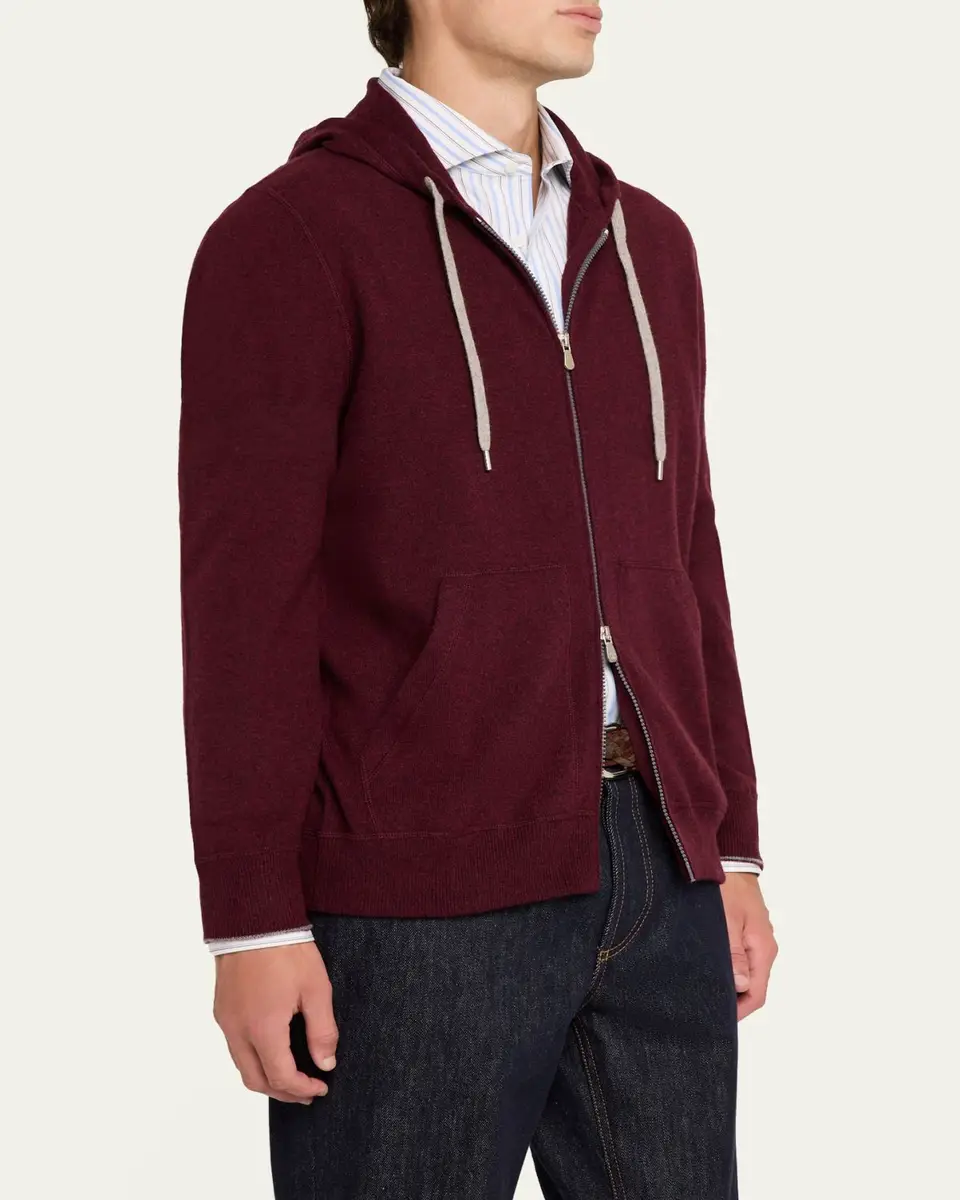 Brunello Cucinelli Men's Cashmere Knit Full-Zip Hoodie | Thumbnail 4 Brunello Cucinelli Men's Cashmere Knit Full-Zip Hoodie | Thumbnail 4