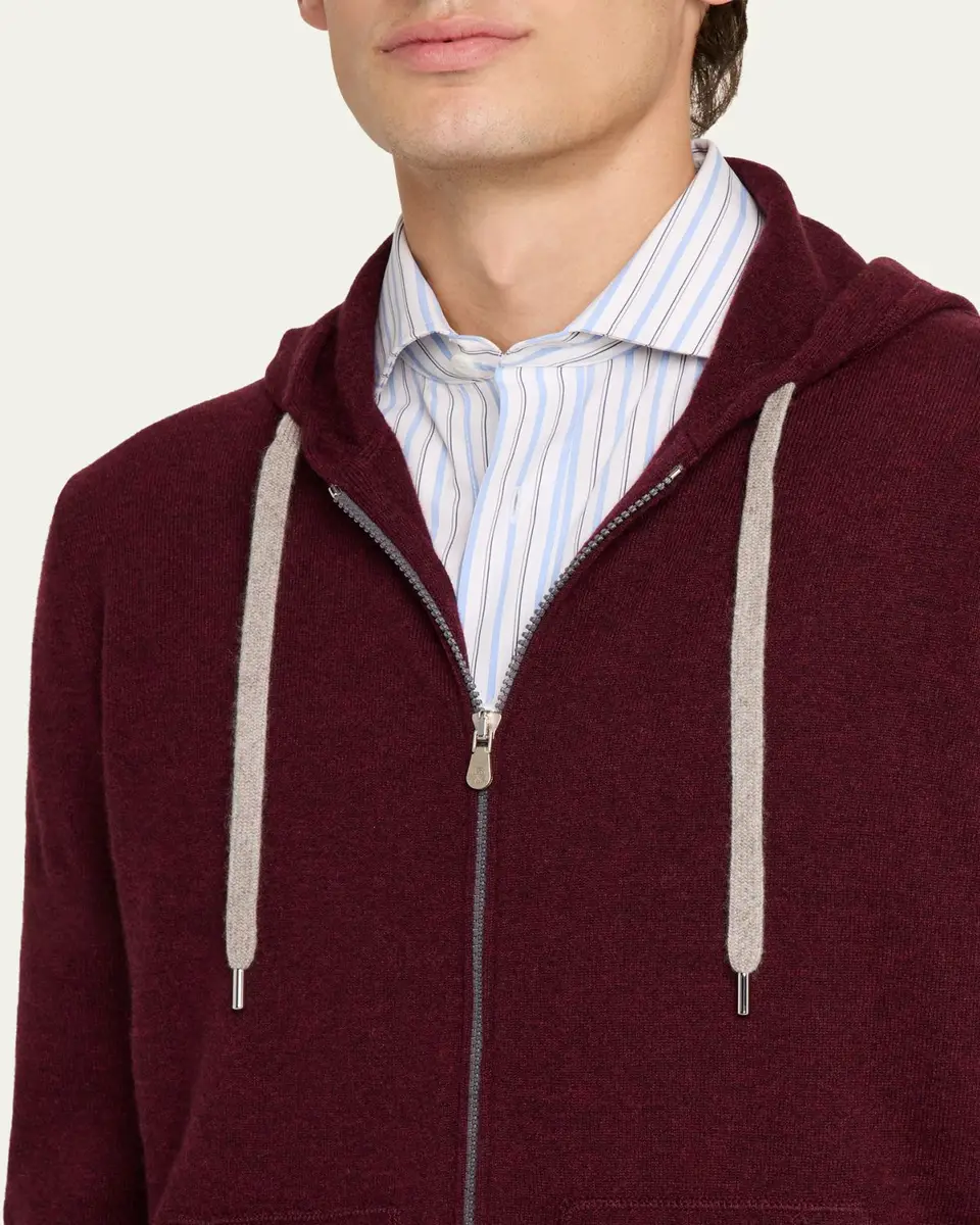 Brunello Cucinelli Men's Cashmere Knit Full-Zip Hoodie | Thumbnail 5 Brunello Cucinelli Men's Cashmere Knit Full-Zip Hoodie | Thumbnail 5