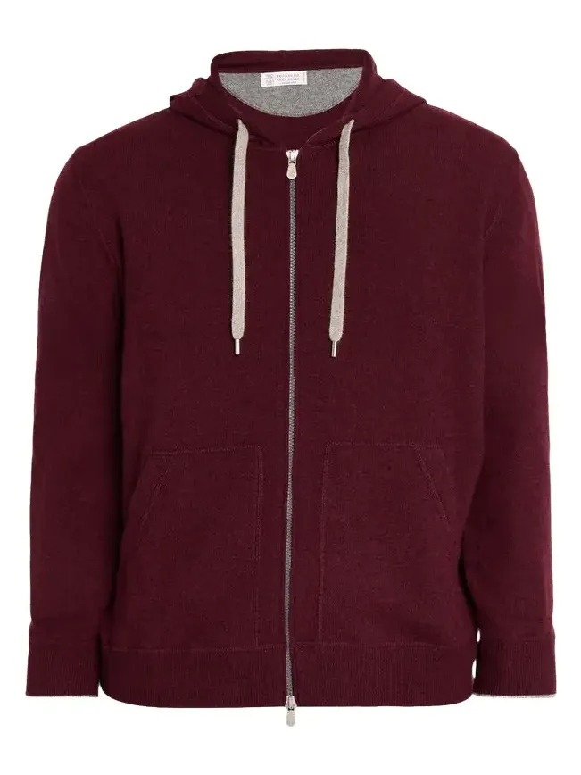 Brunello Cucinelli Men's Cashmere Knit Full-Zip Hoodie
