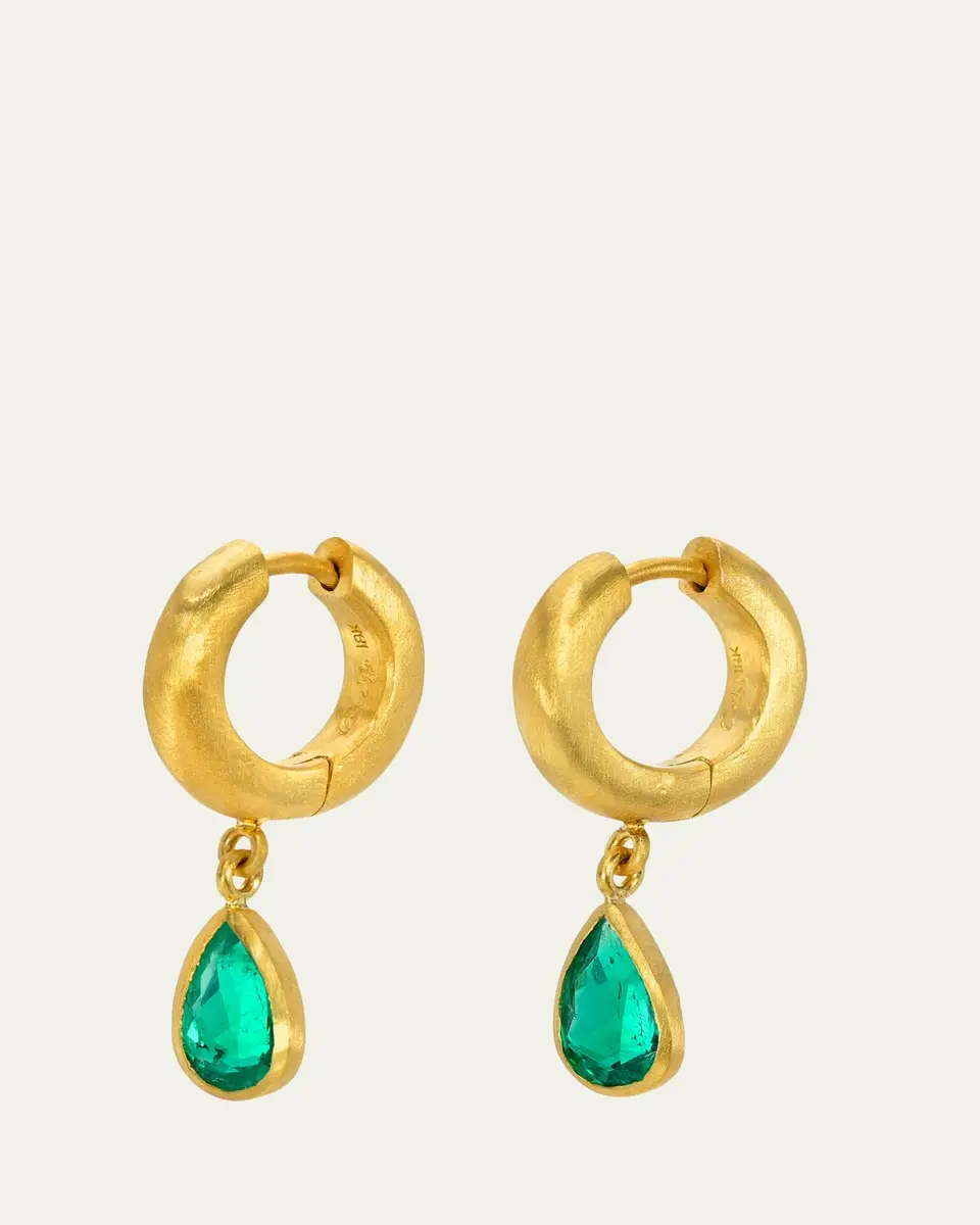 DARIUS 18K Yellow Gold Emerald Drop Hoop Earrings | Thumbnail 2 DARIUS 18K Yellow Gold Emerald Drop Hoop Earrings | Thumbnail 2