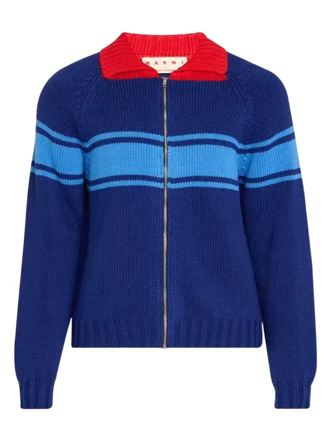 Marni Colorblocked Cotton Zip-Front Cardigan