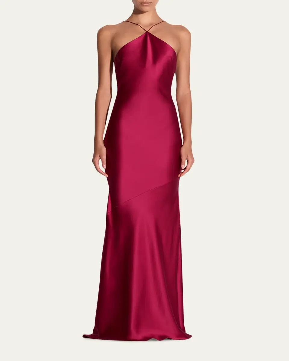 Alex Perry Halter Silk Satin Trumpet Gown | Thumbnail 2 Alex Perry Halter Silk Satin Trumpet Gown | Thumbnail 2