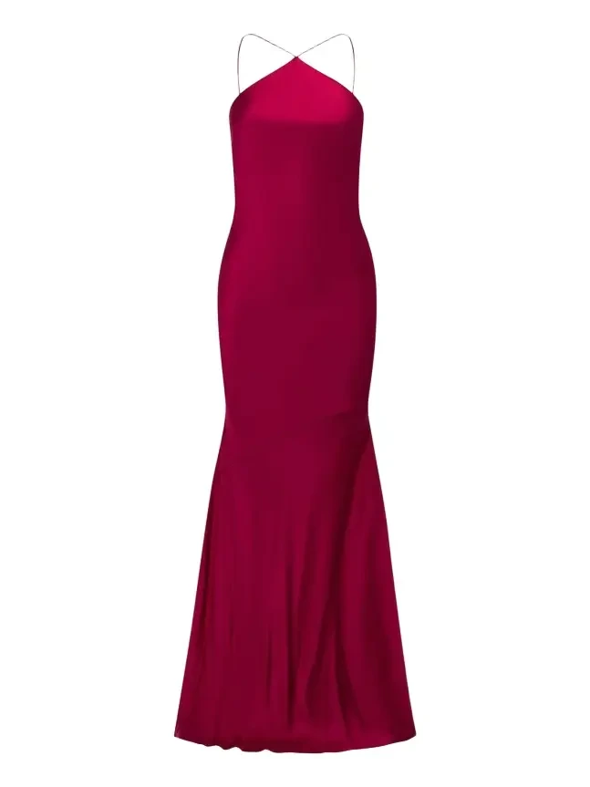 Alex Perry Halter Silk Satin Trumpet Gown