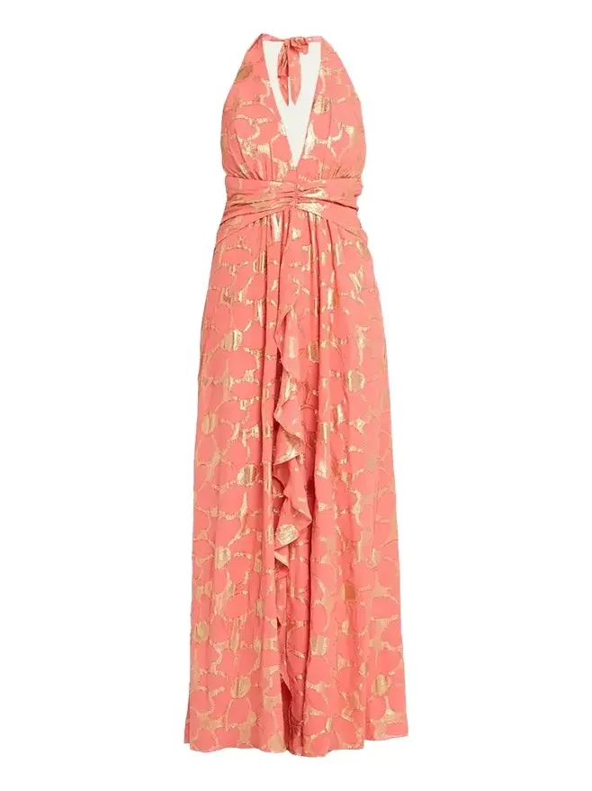 Stephanie Metallic Floral Halter Maxi Dress Stephanie Metallic Floral Halter Maxi Dress