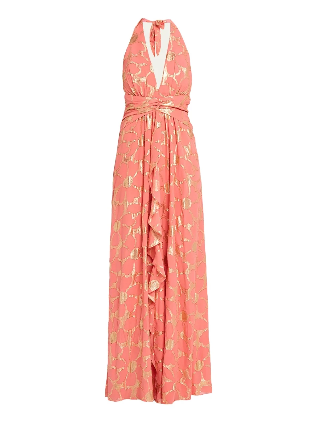 Ramy Brook Stephanie Metallic Floral Halter Maxi Dress