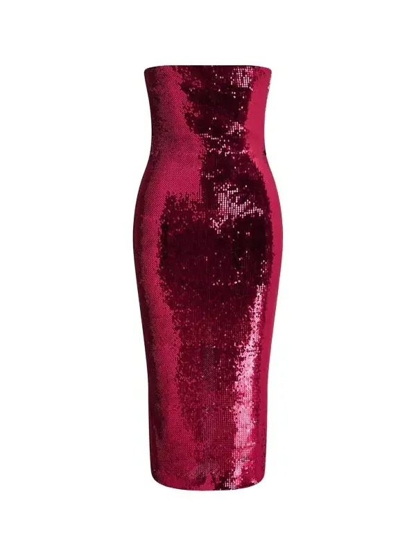 Alex Perry Strapless Sequined Mesh Midi Cocktail Dress