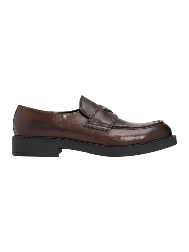 Prada Men's Leather Enamel Logo Moc-Toe Penny Loafers