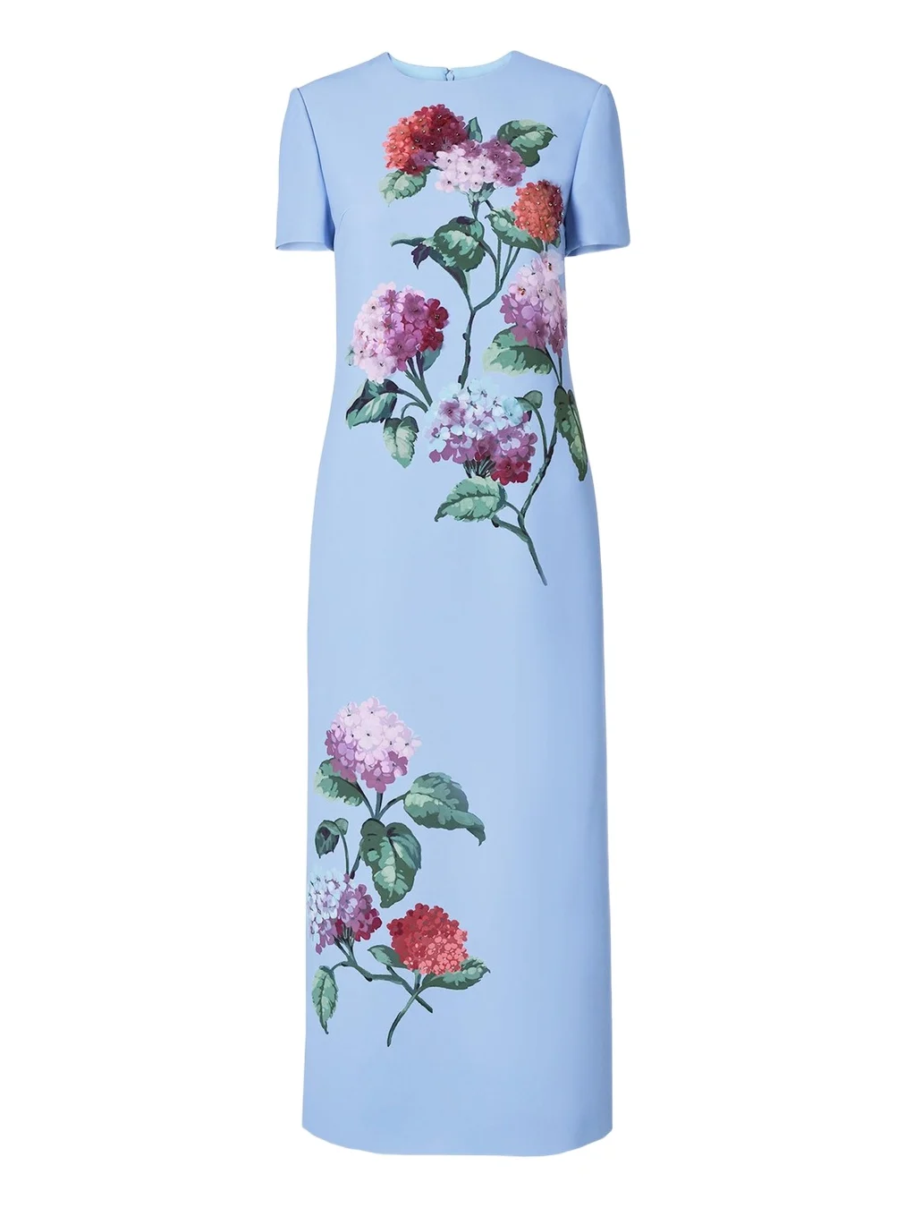 Carolina Herrera Hydrangea-Print Crepe Short-Sleeve Ankle Dress