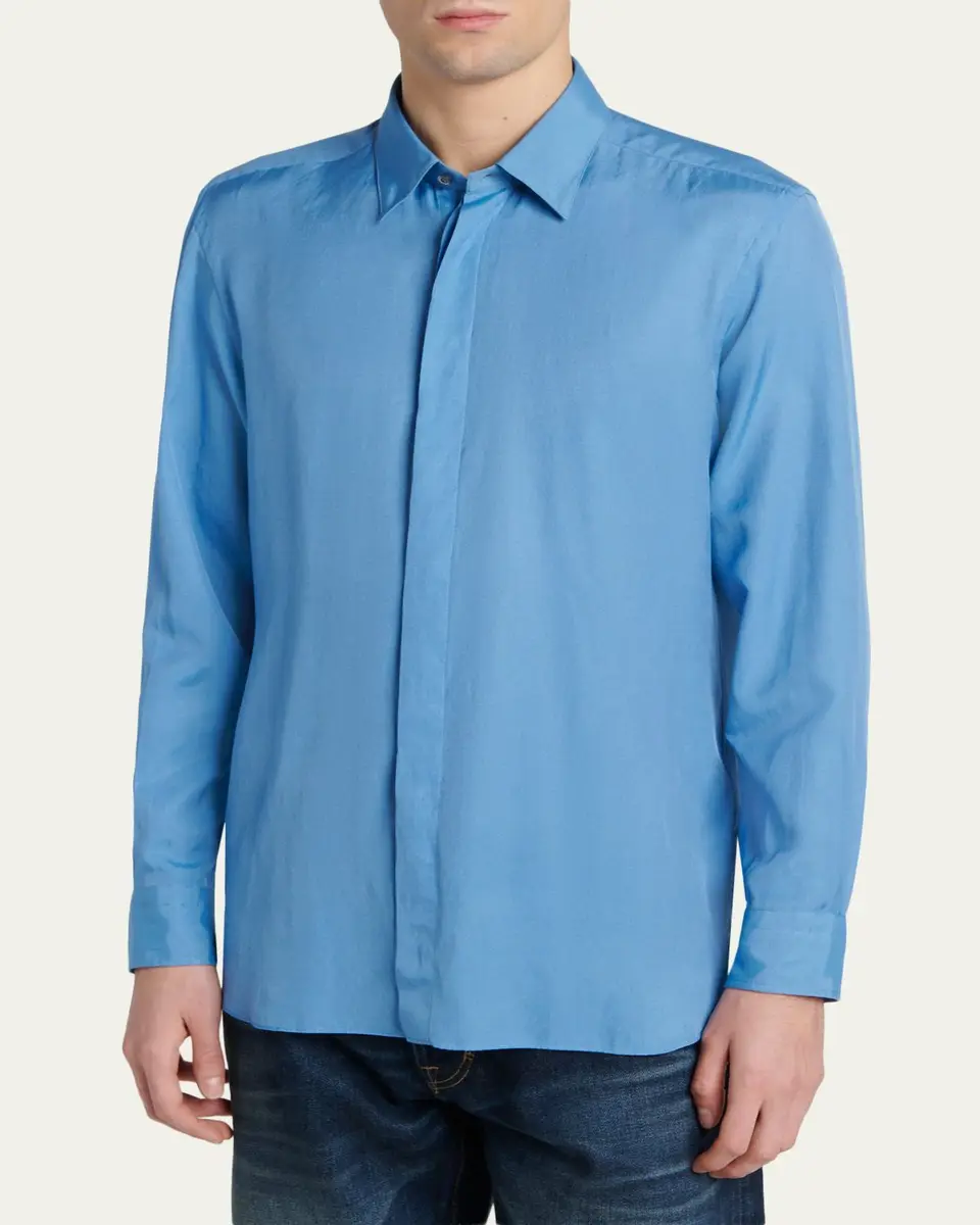 Tom Ford Men's Cotton and Silk Washed Twill Sport Shirt | Thumbnail 4 Tom Ford Men's Cotton and Silk Washed Twill Sport Shirt | Thumbnail 4