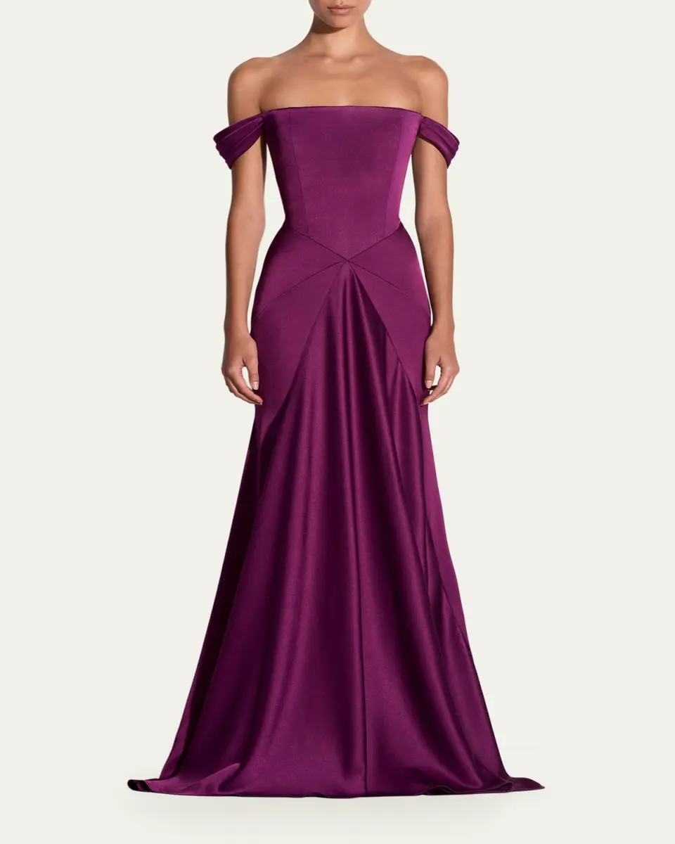 Alex Perry Off-The-Shoulder Paneled Satin Crepe Gown | Thumbnail 2
