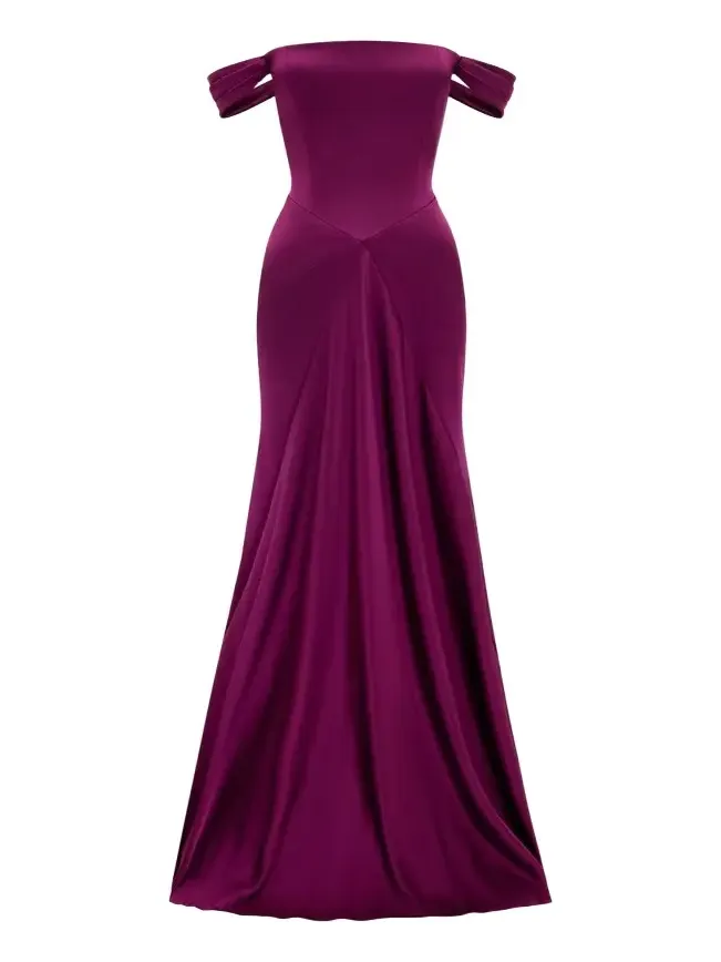 Off-The-Shoulder Paneled Satin Crepe Gown