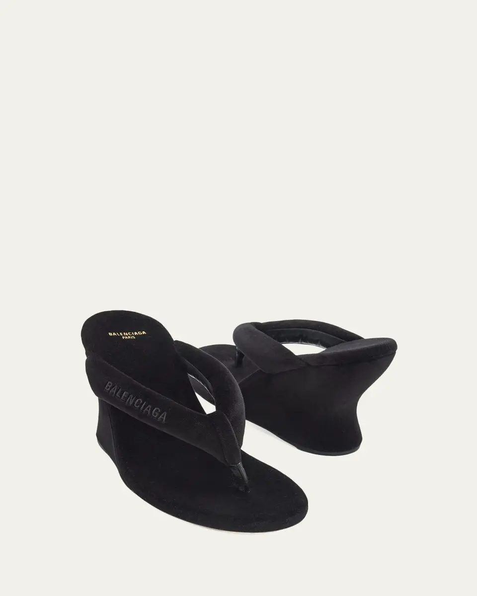 Balenciaga 90mm Gaeta Velvet Wedge Thong Sandals | Thumbnail 3 Balenciaga 90mm Gaeta Velvet Wedge Thong Sandals | Thumbnail 3