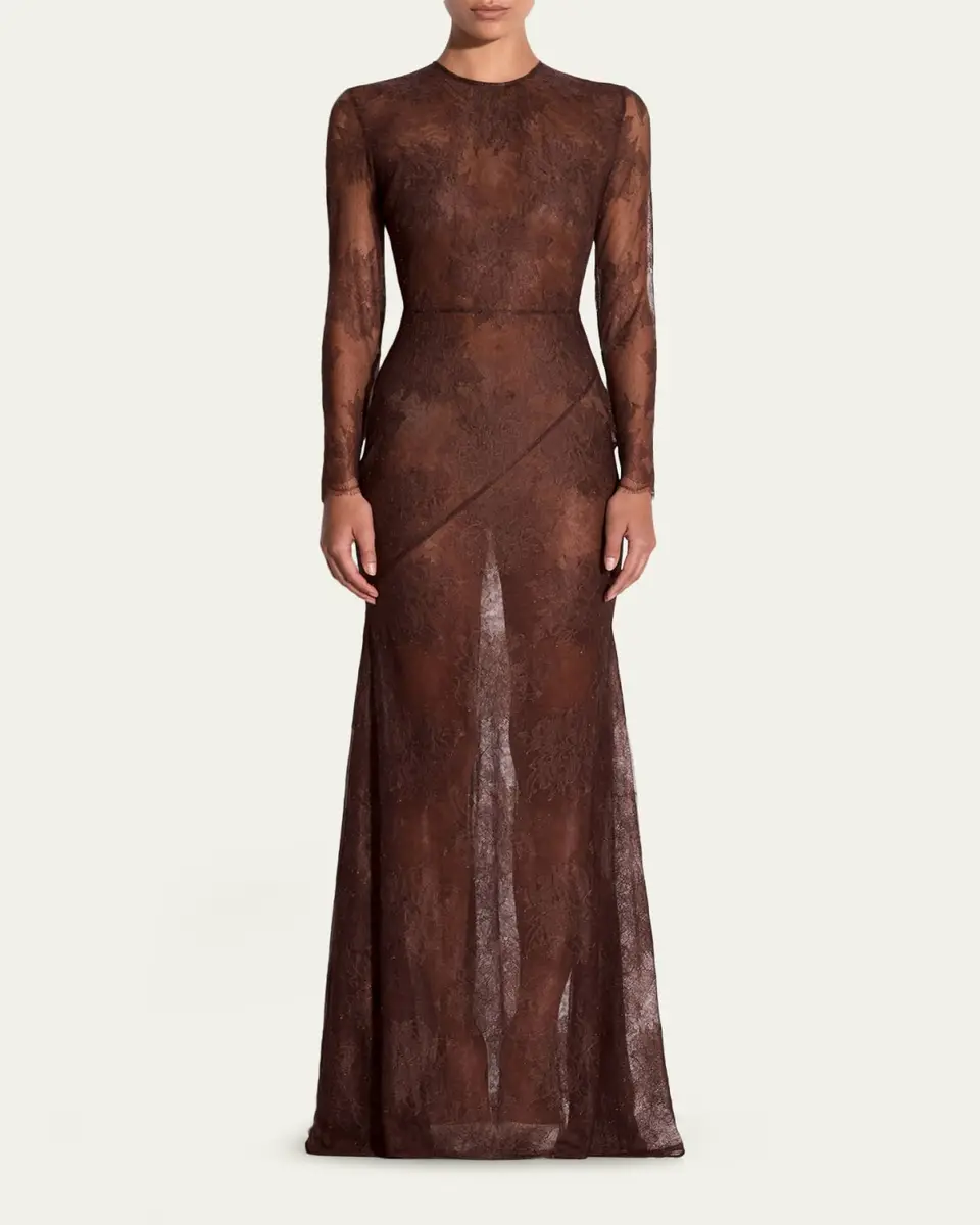 Alex Perry Sheer Lace Long-Sleeve Trumpet Gown | Thumbnail 2 Alex Perry Sheer Lace Long-Sleeve Trumpet Gown | Thumbnail 2