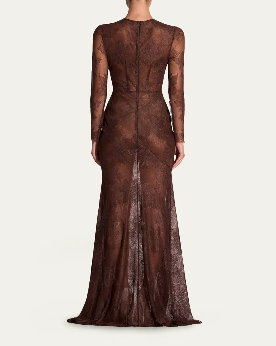 Alex Perry Sheer Lace Long-Sleeve Trumpet Gown | Thumbnail 3 Alex Perry Sheer Lace Long-Sleeve Trumpet Gown | Thumbnail 3
