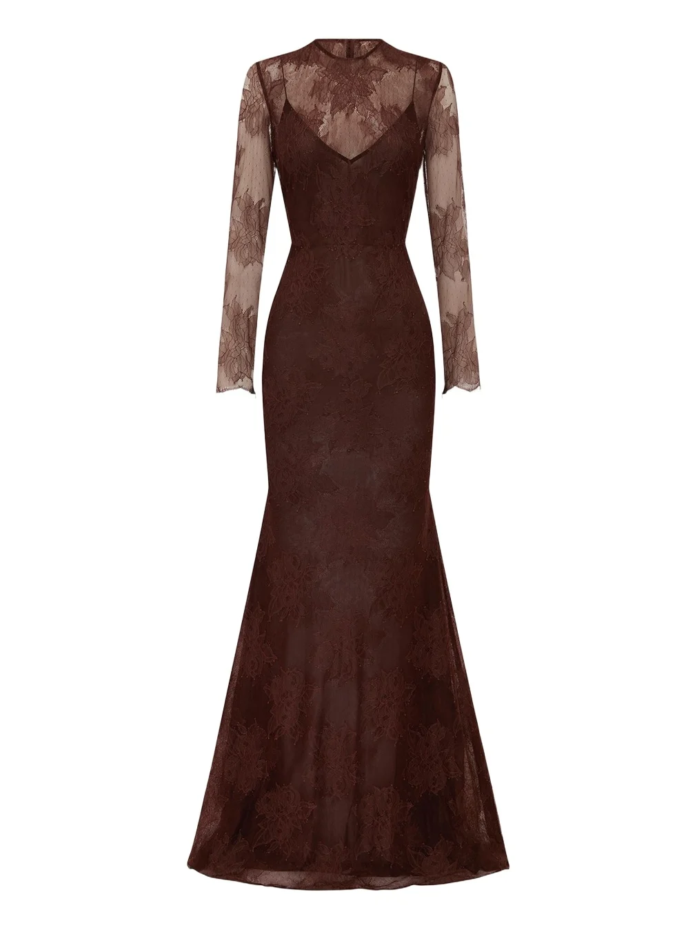 Sheer Lace Long-Sleeve Trumpet Gown Sheer Lace Long-Sleeve Trumpet Gown