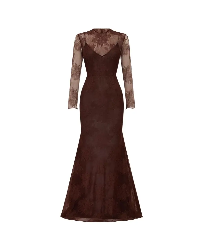 Alex Perry Sheer Lace Long-Sleeve Trumpet Gown | Image 1 Alex Perry Sheer Lace Long-Sleeve Trumpet Gown | Image 1