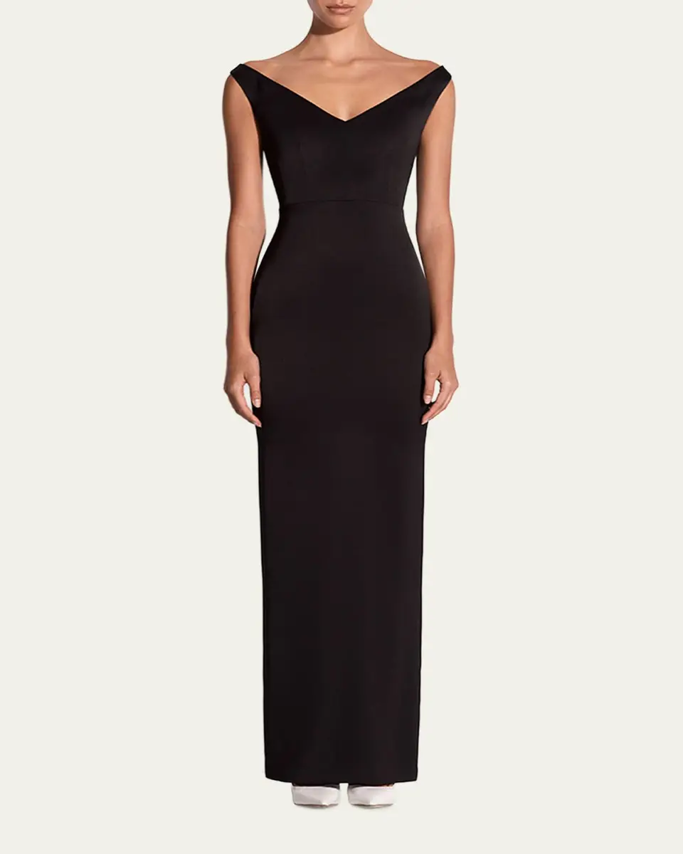 Alex Perry Off-The-Shoulder V-Neck Satin Crepe Gown | Thumbnail 2 Alex Perry Off-The-Shoulder V-Neck Satin Crepe Gown | Thumbnail 2