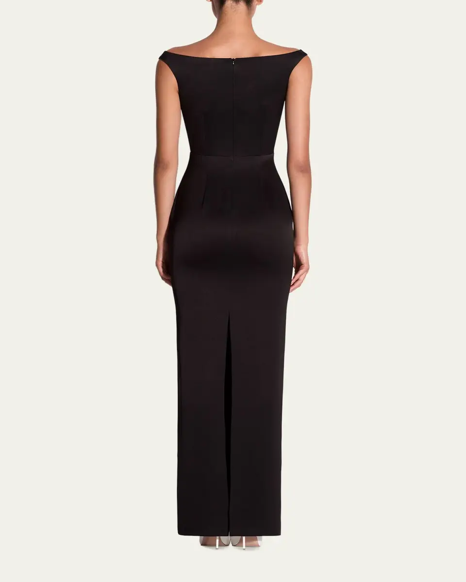 Alex Perry Off-The-Shoulder V-Neck Satin Crepe Gown | Thumbnail 3 Alex Perry Off-The-Shoulder V-Neck Satin Crepe Gown | Thumbnail 3