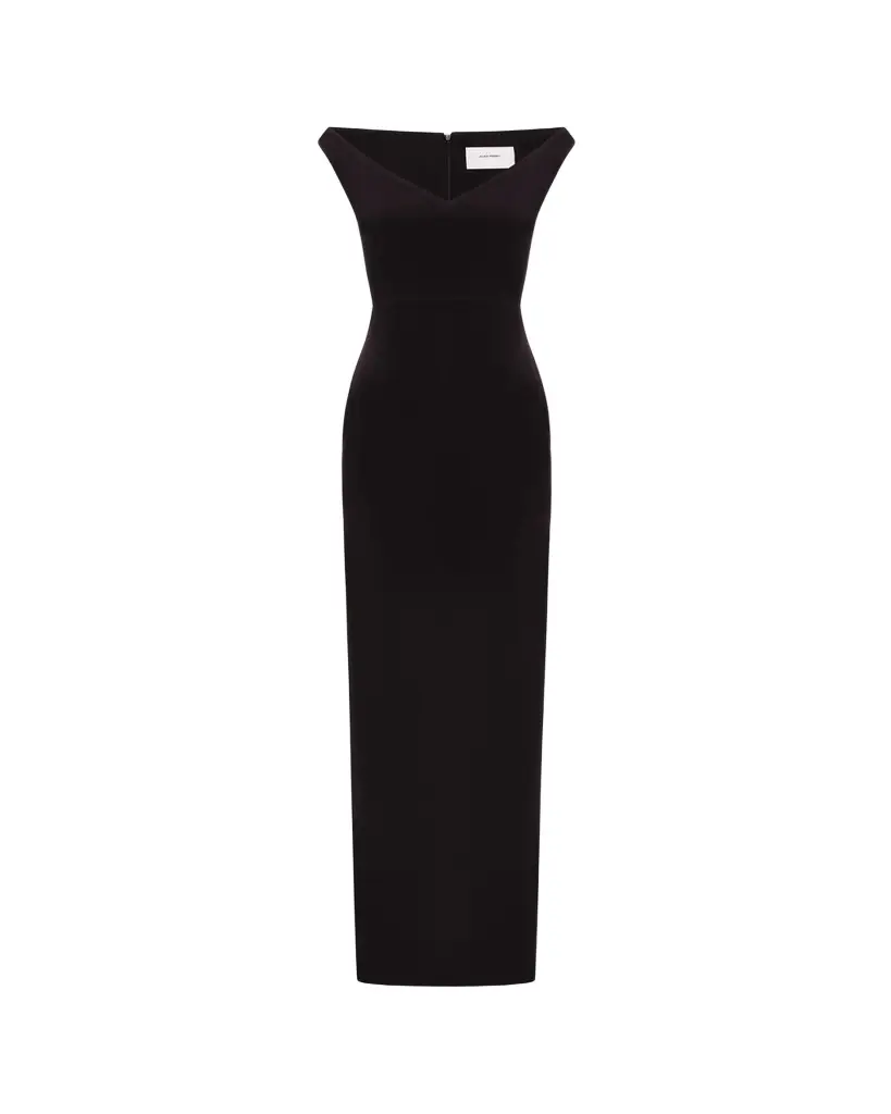 Alex Perry Off-The-Shoulder V-Neck Satin Crepe Gown | Image 1 Alex Perry Off-The-Shoulder V-Neck Satin Crepe Gown | Image 1