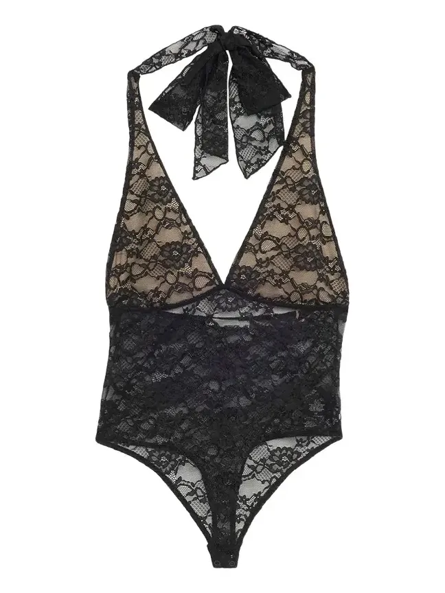 Alice + Olivia Lina Plunging V Lace Bodysuit