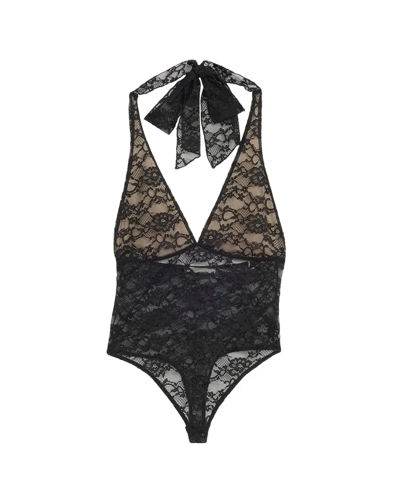 Alice + Olivia Lina Plunging V Lace Bodysuit | Image 1 Alice + Olivia Lina Plunging V Lace Bodysuit | Image 1