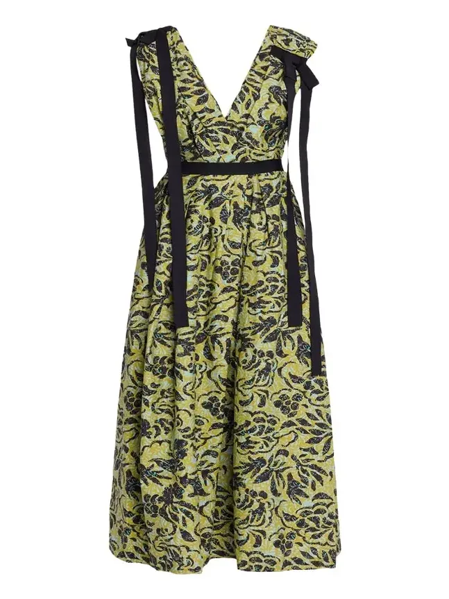 Karina Sleeveless Floral Cotton Bow Midi Dress Karina Sleeveless Floral Cotton Bow Midi Dress