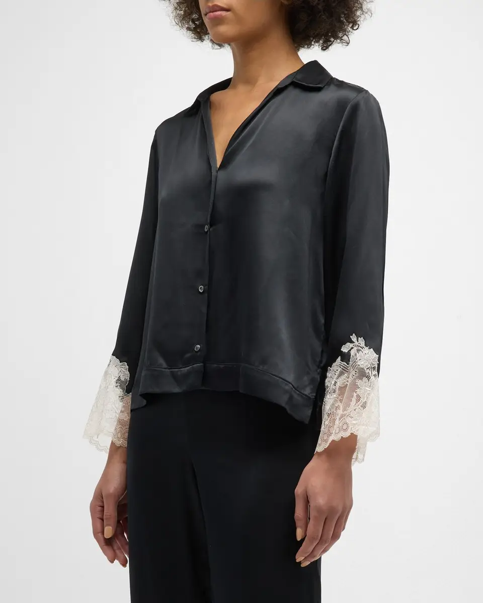 Josie Natori Lolita Cropped Lace-Trim Charmeuse Pajama Set | Thumbnail 2 Josie Natori Lolita Cropped Lace-Trim Charmeuse Pajama Set | Thumbnail 2