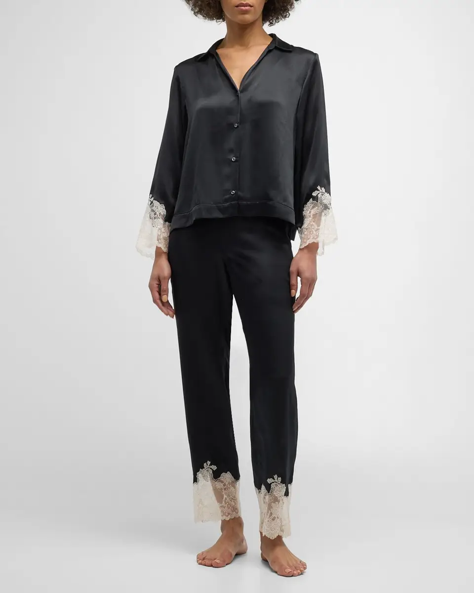 Josie Natori Lolita Cropped Lace-Trim Charmeuse Pajama Set | Thumbnail 3 Josie Natori Lolita Cropped Lace-Trim Charmeuse Pajama Set | Thumbnail 3