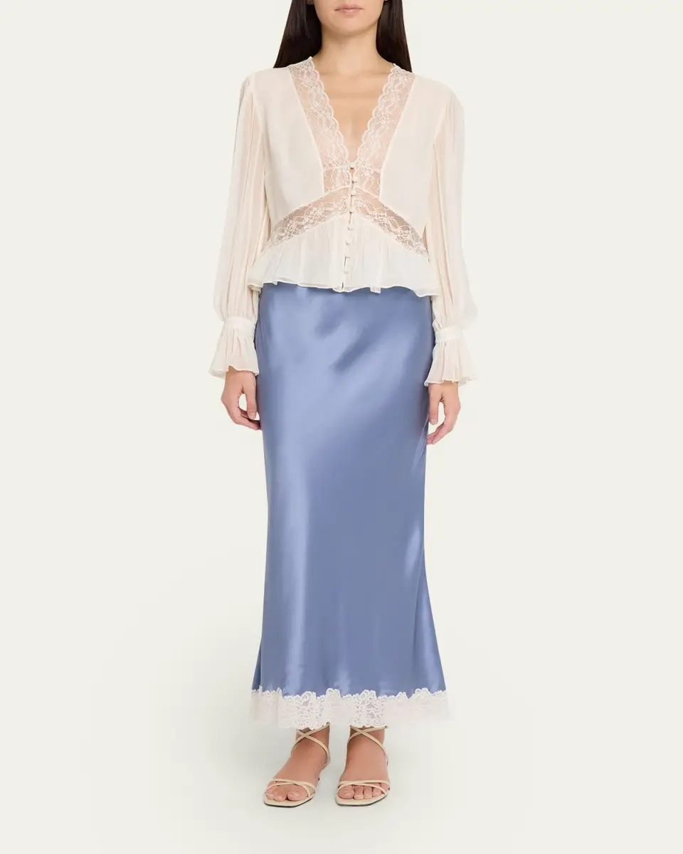 LoveShackFancy Janella Lace-Hem Silk Maxi Skirt | Thumbnail 2 LoveShackFancy Janella Lace-Hem Silk Maxi Skirt | Thumbnail 2