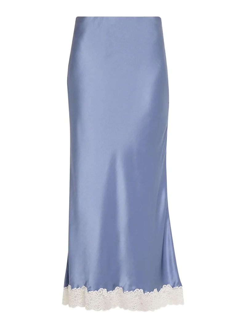 LoveShackFancy Janella Lace-Hem Silk Maxi Skirt