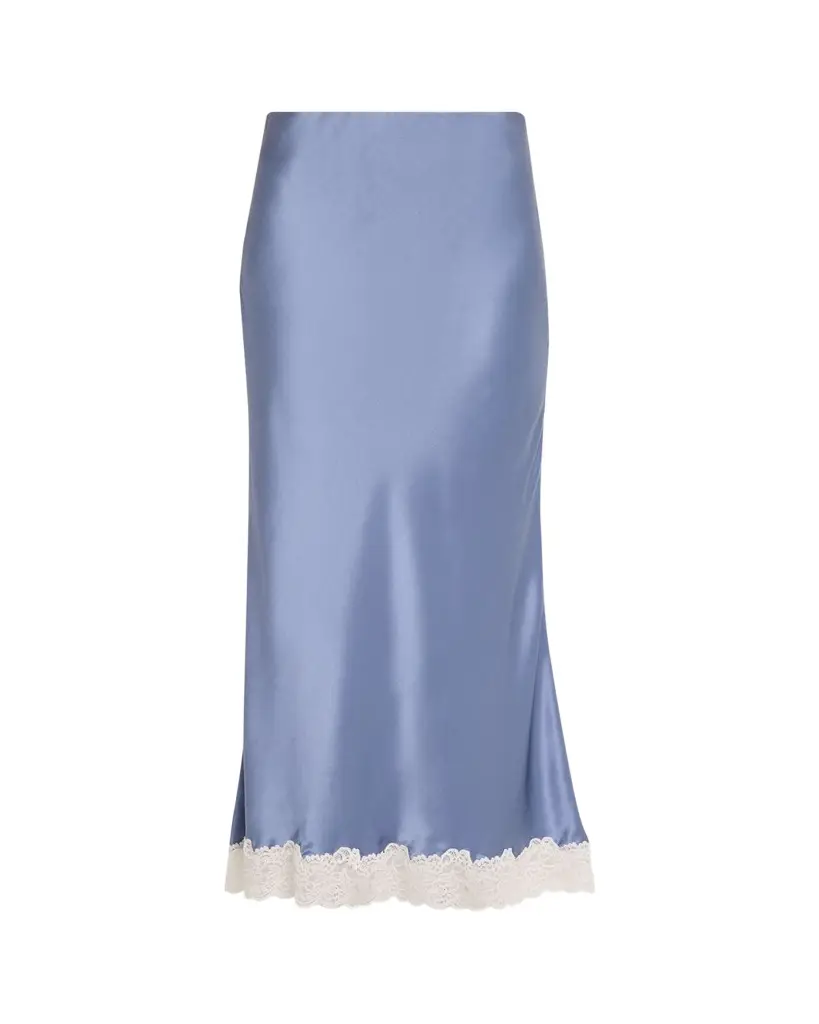 LoveShackFancy Janella Lace-Hem Silk Maxi Skirt | Image 1 LoveShackFancy Janella Lace-Hem Silk Maxi Skirt | Image 1
