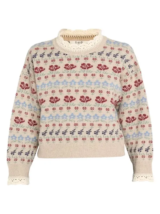 Preston Crochet-Trim Fair Isle Sweater