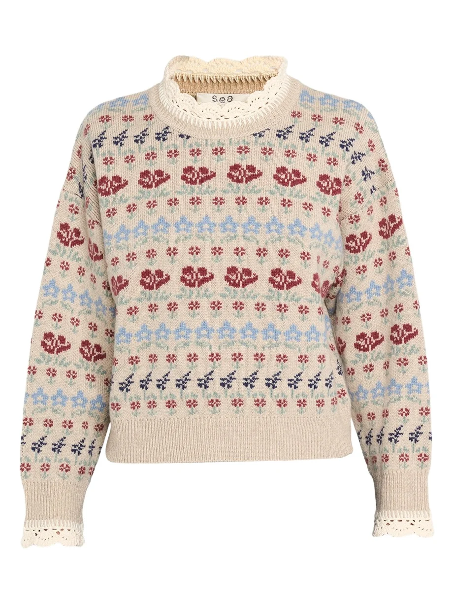 Preston Crochet-Trim Fair Isle Sweater Preston Crochet-Trim Fair Isle Sweater