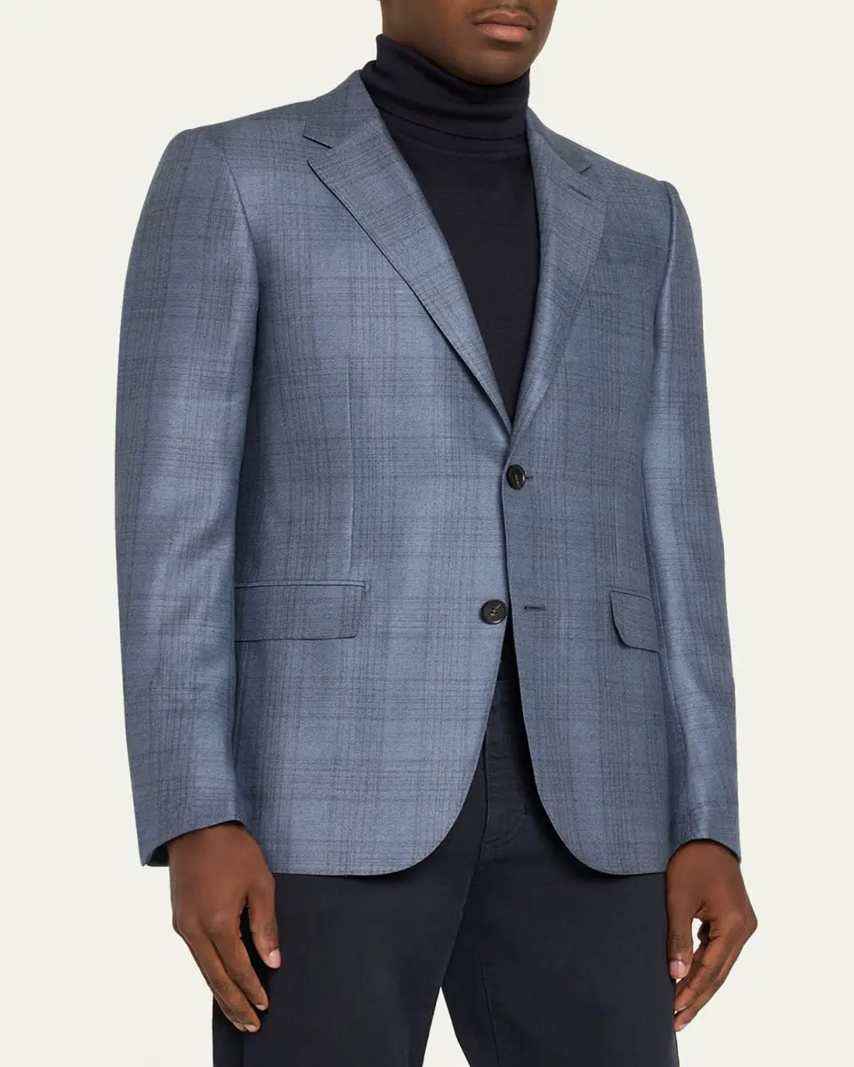 Zegna Men's Cashmere and Silk Plaid Sport Coat | Thumbnail 4 Zegna Men's Cashmere and Silk Plaid Sport Coat | Thumbnail 4
