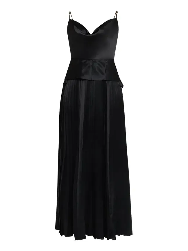 Cowl-Neck Pleated Satin Peplum Gown Cowl-Neck Pleated Satin Peplum Gown