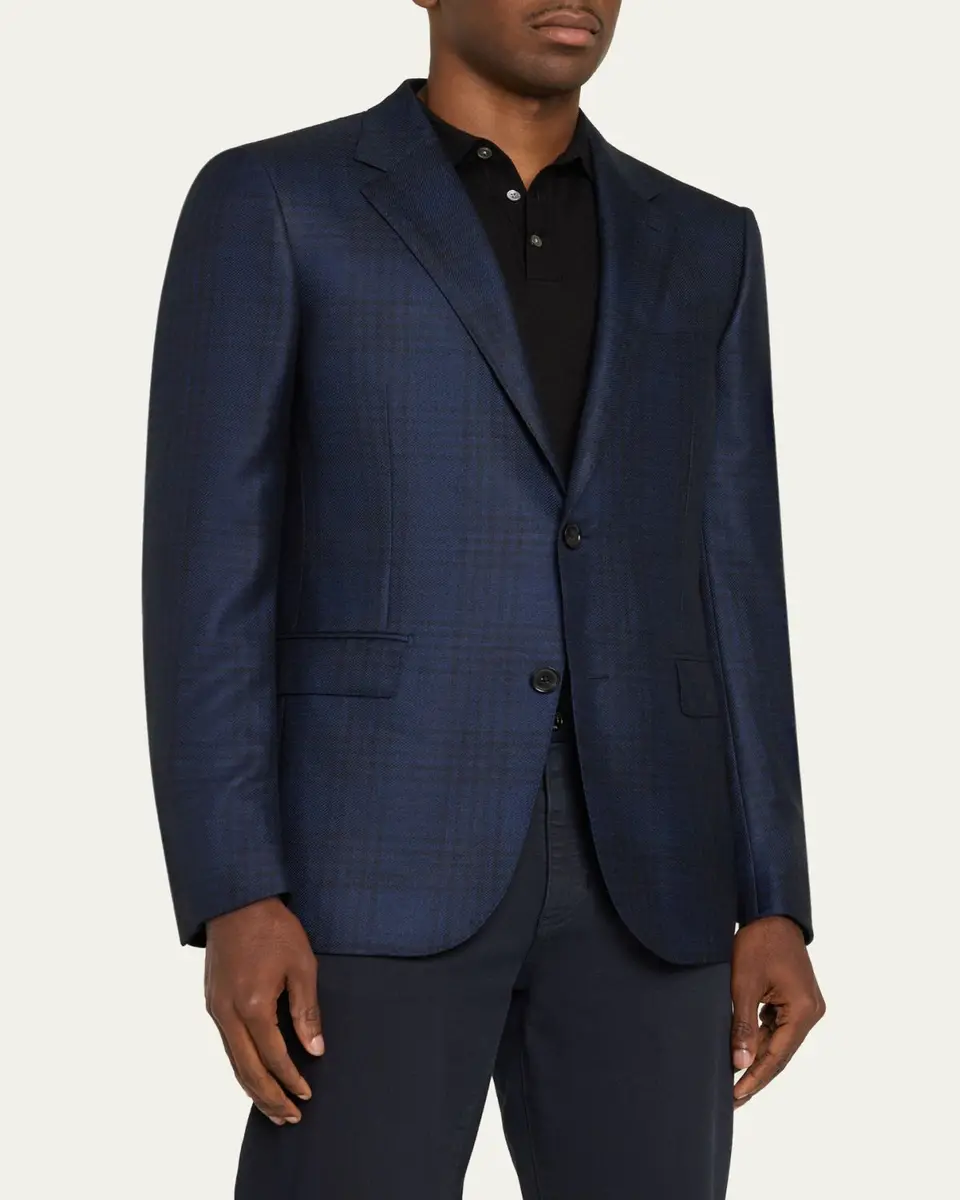Zegna Men's Cashmere and Silk Check Single-Breasted Sport Coat | Thumbnail 4 Zegna Men's Cashmere and Silk Check Single-Breasted Sport Coat | Thumbnail 4