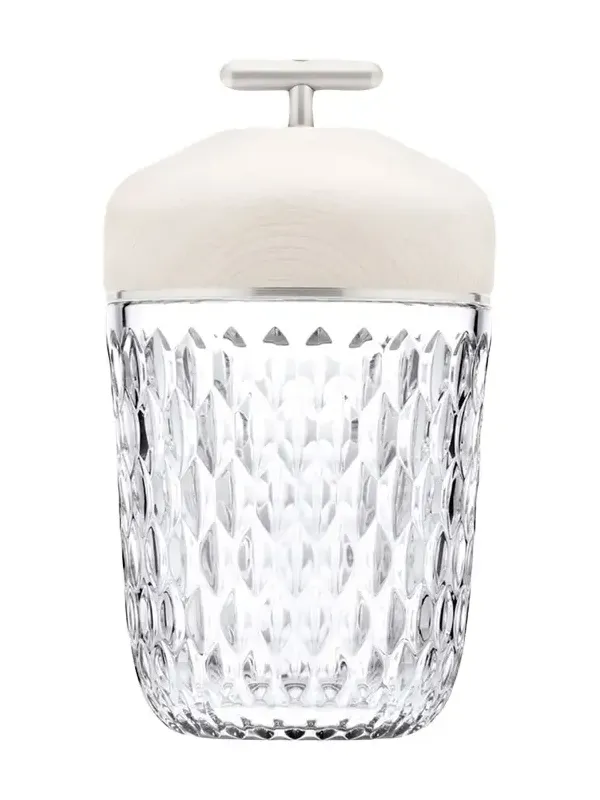 Saint Louis Crystal Folia 11" Crystal & Wood Rechargeable Portable Lamp, White/Clear