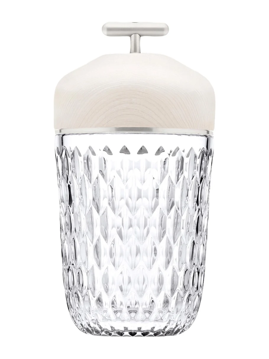 Saint Louis Crystal Folia 11" Crystal & Wood Rechargeable Portable Lamp, White/Clear