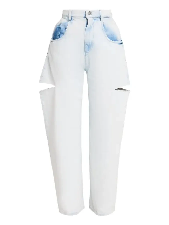 Cutout Bleached Barrel-Leg Jeans Cutout Bleached Barrel-Leg Jeans