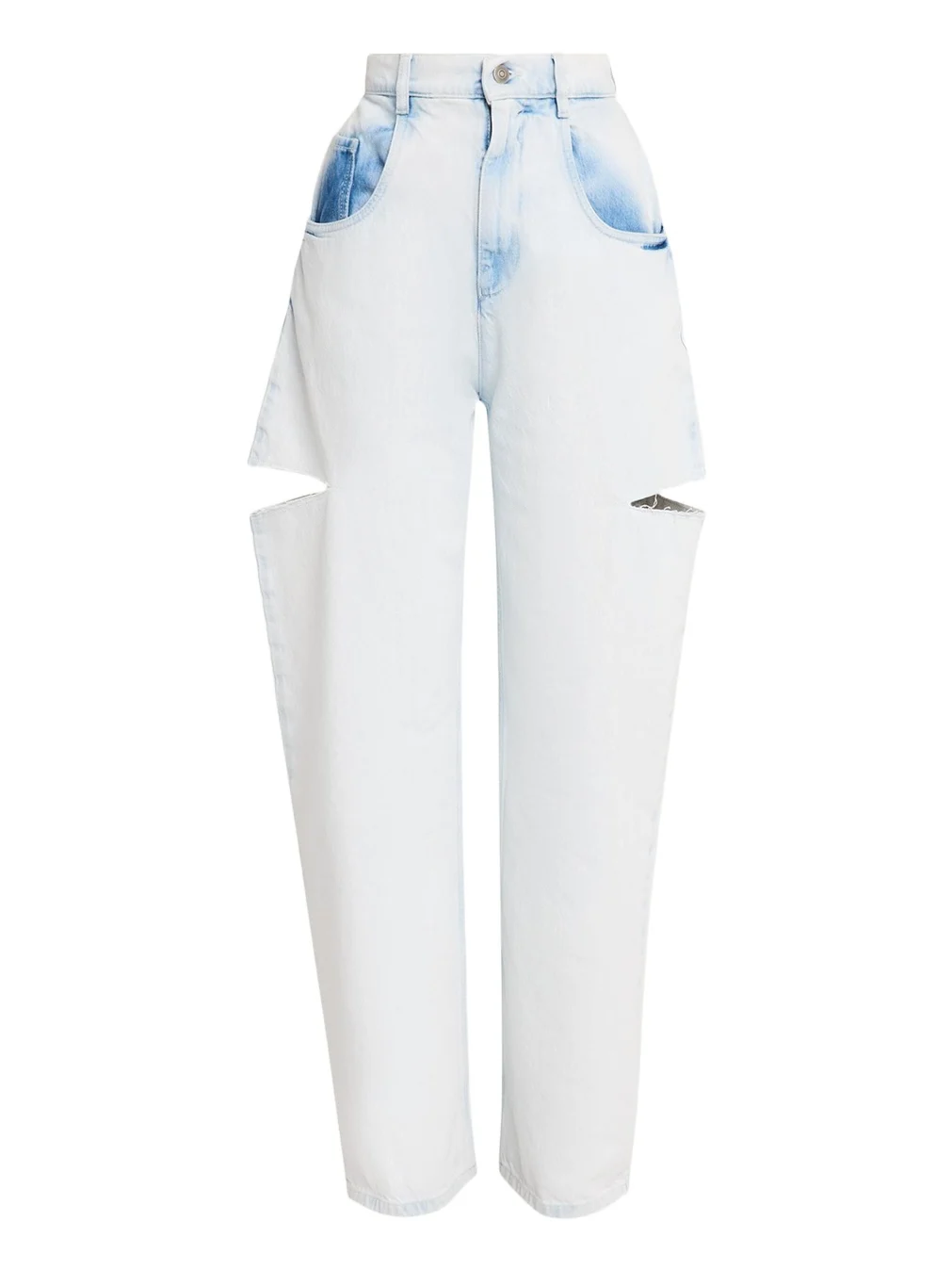 Cutout Bleached Barrel-Leg Jeans