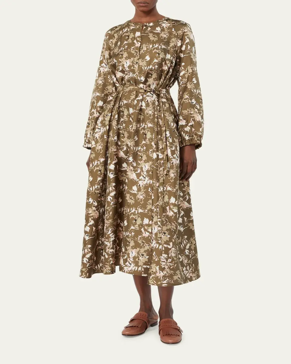 Max Mara Coccole Floral Silk Belted Midi Dress | Thumbnail 2 Max Mara Coccole Floral Silk Belted Midi Dress | Thumbnail 2